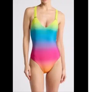 La Blanca Ombre One Piece Swimsuit Tummy Control‎ Cross Back UPF 50+ Size 12